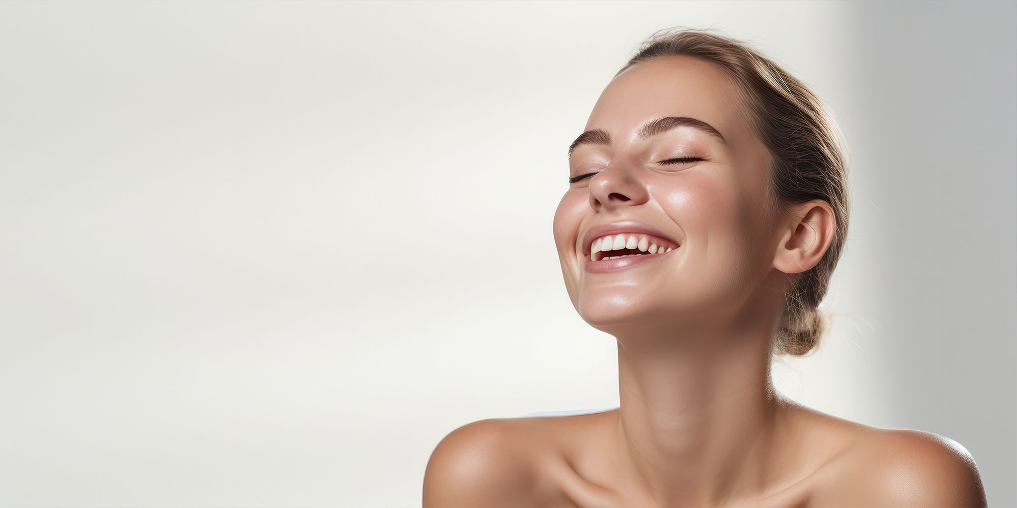 beautiful model smiling brightly after their cosmetic treatment